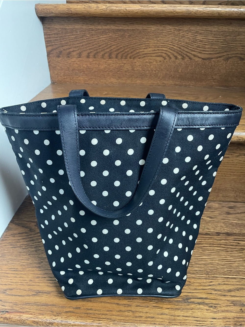 Y2K Classic Vintage Talbots Polka Dot Nay & White Canvas Bucket Bag